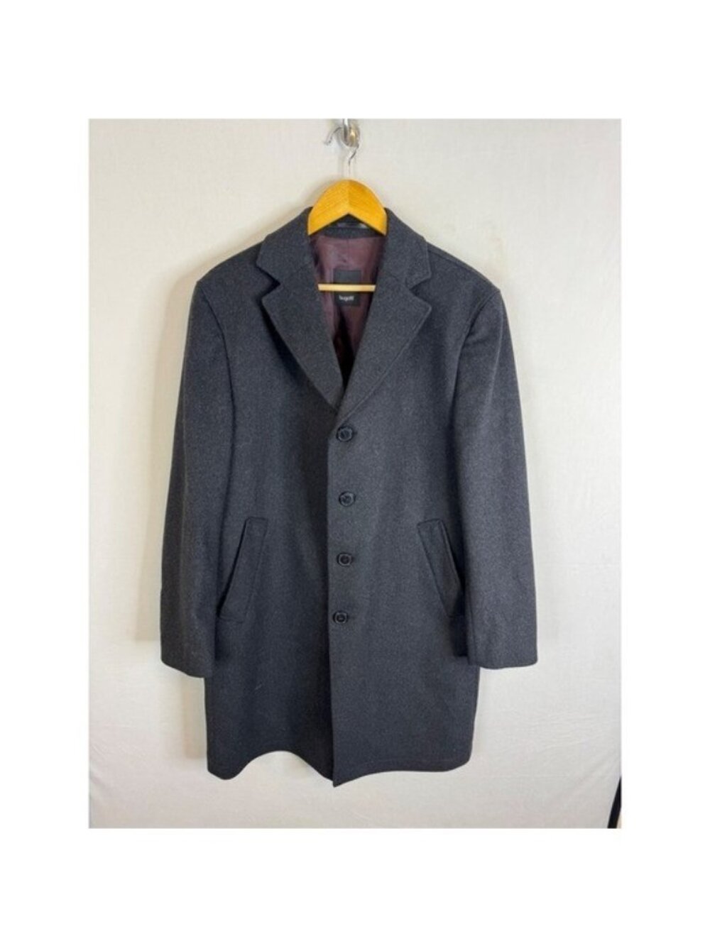 Bugatti Mens Wool Cashmere Blend Overcoat Charcoal Grey Men US 40 EU 50